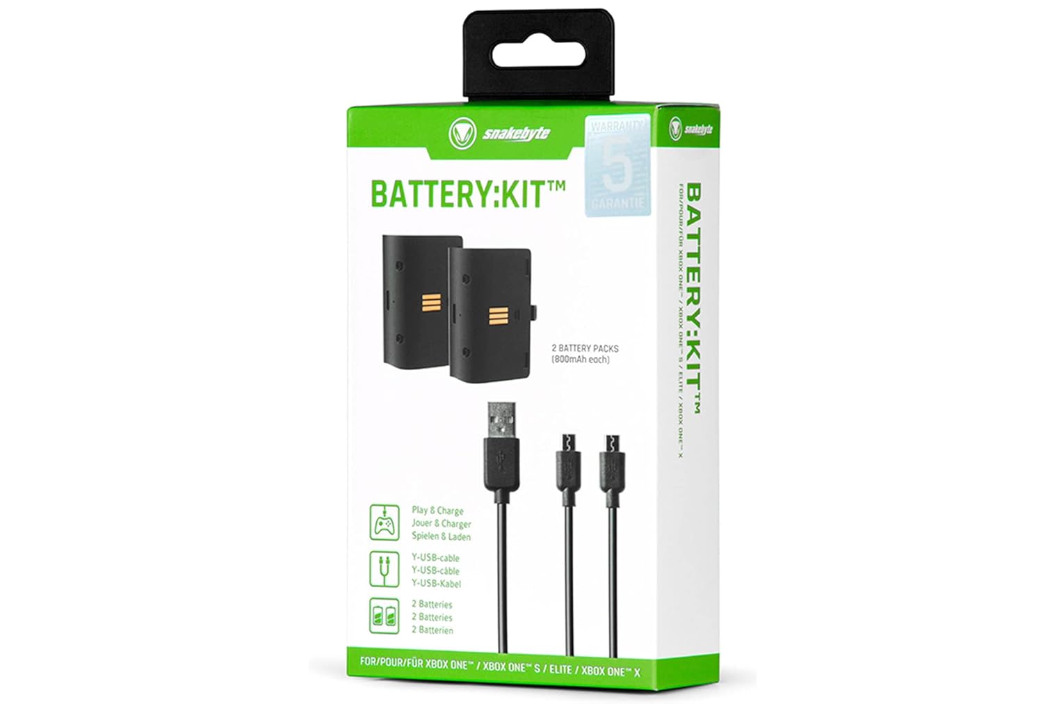 snakebyte Battery Kit - 2 Batterys 800mAh Each - black - compatible with all XBOX One Controllers and with snakebyte Twin Charge X Charging Station 2 Replacement Batterys - Black Xbox one
