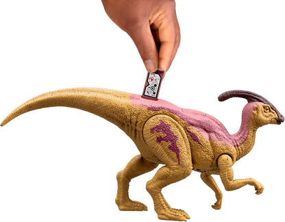 Mattel Jurassic World: Chaos Theory Netflix - Wild Roar Parasaurolophus Dinosaur Figure with Glowing Biolumescent Spine Reveal Lights & Roar Sound, Posable Toy & Digital Play, Ages 4 Years & Up, HTK75