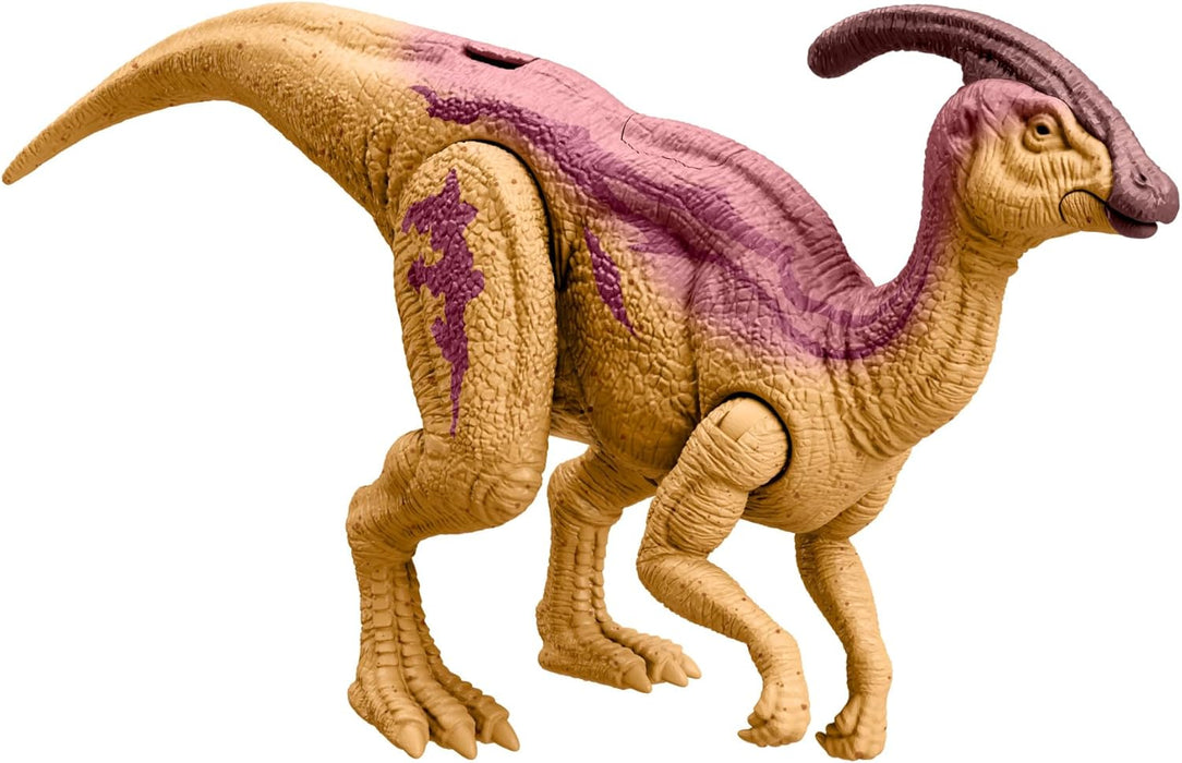 Mattel Jurassic World: Chaos Theory Netflix - Wild Roar Parasaurolophus Dinosaur Figure with Glowing Biolumescent Spine Reveal Lights & Roar Sound, Posable Toy & Digital Play, Ages 4 Years & Up, HTK75