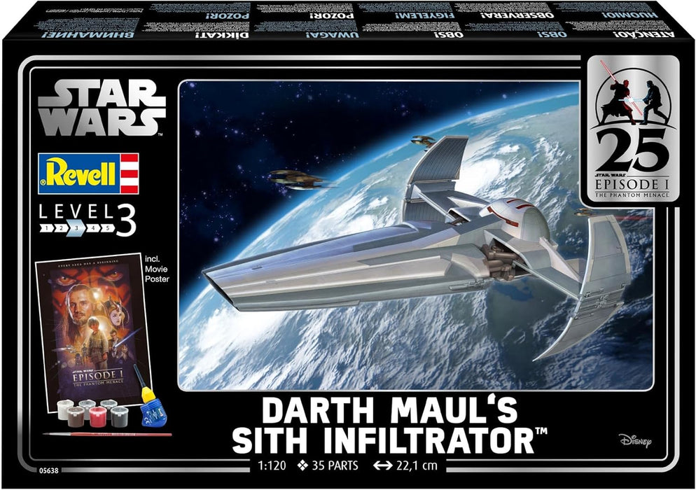 Revell 05638 Gift Set Darth Maul's Sith Infiltrator: EP1 25th 1:120 Scale Unbuilt/Unpainted Plastic Model Kit with Accessories