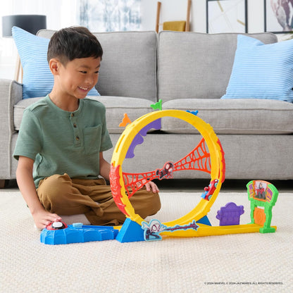 MARVEL Spidey and His Amazing Friends - Amazing Metals Super Loop Track Set - 28-Inch Race Track with Launcher, 360 Degree Super Loop, and Exclusive Amazing Metals Vehicle