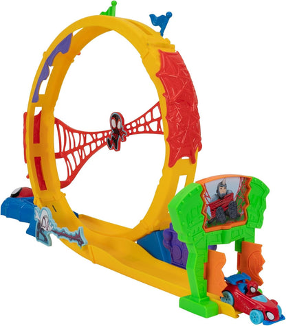 MARVEL Spidey and His Amazing Friends - Amazing Metals Super Loop Track Set - 28-Inch Race Track with Launcher, 360 Degree Super Loop, and Exclusive Amazing Metals Vehicle