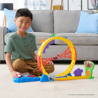 MARVEL Spidey and His Amazing Friends - Amazing Metals Super Loop Track Set - 28-Inch Race Track with Launcher, 360 Degree Super Loop, and Exclusive Amazing Metals Vehicle