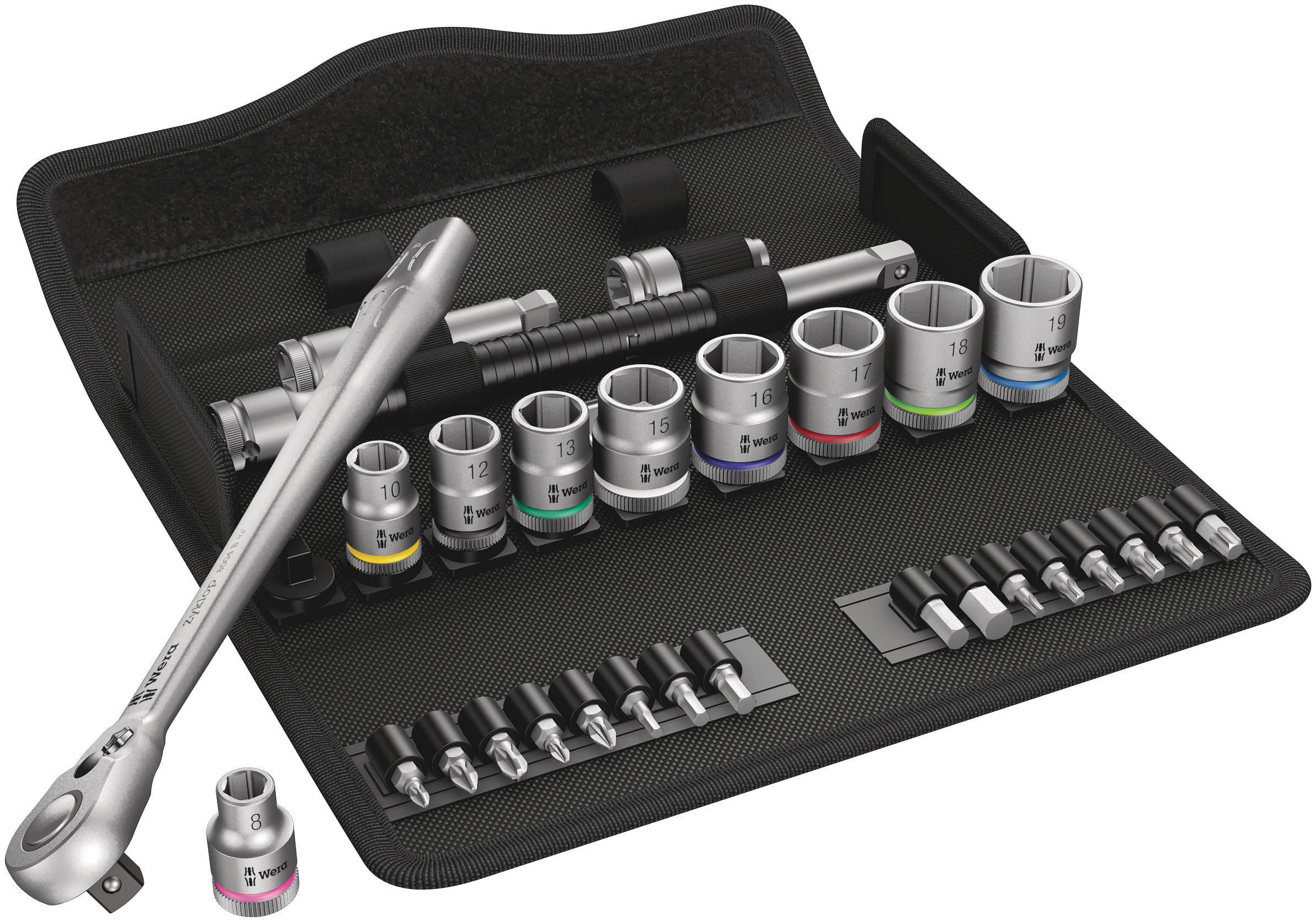 Wera 05004048001 8100 SB 8 Zyklop Metal-Knarrensatz, Umschalthebel, 3/8 Zoll -Antrieb, metrisch, 29-teilig