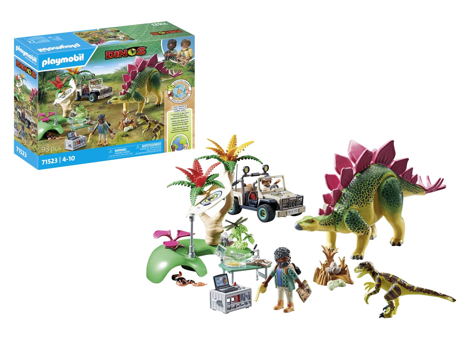 Playmobil Dinos Research Camp with Dinos (71523) – Explorer Base with Walkie‑Talkie, Microscope & Dino Eggs – Sustainable Adventure Playset for Children Aged 4+