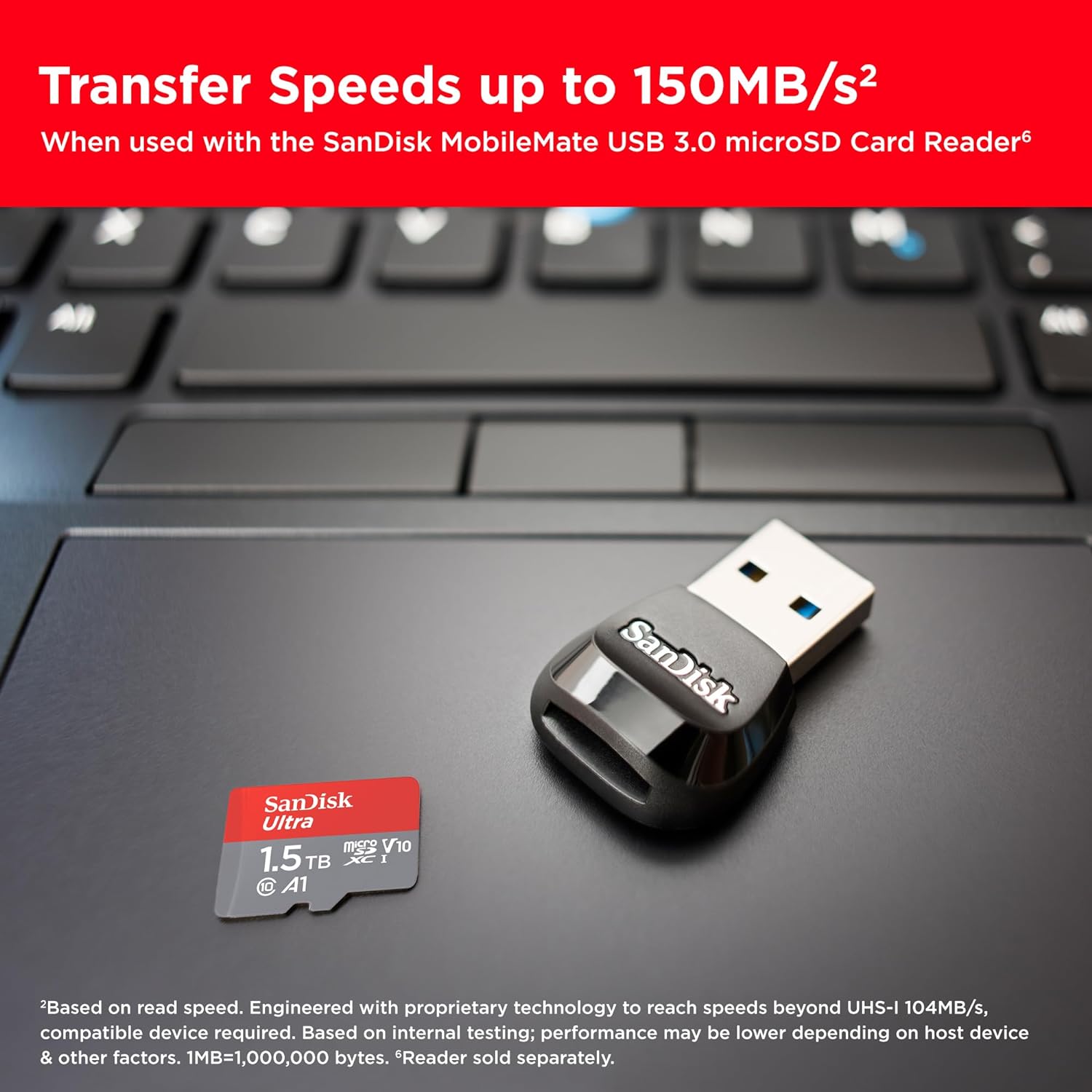 SanDisk 1.5TB Ultra microSDXC card + SD adapter, Memory card Full HD, up to 150 MB/s, For smartphones and Tablets, with A1 App Performance, UHS-I, Class 10, U1 1.5TB Single Pack
