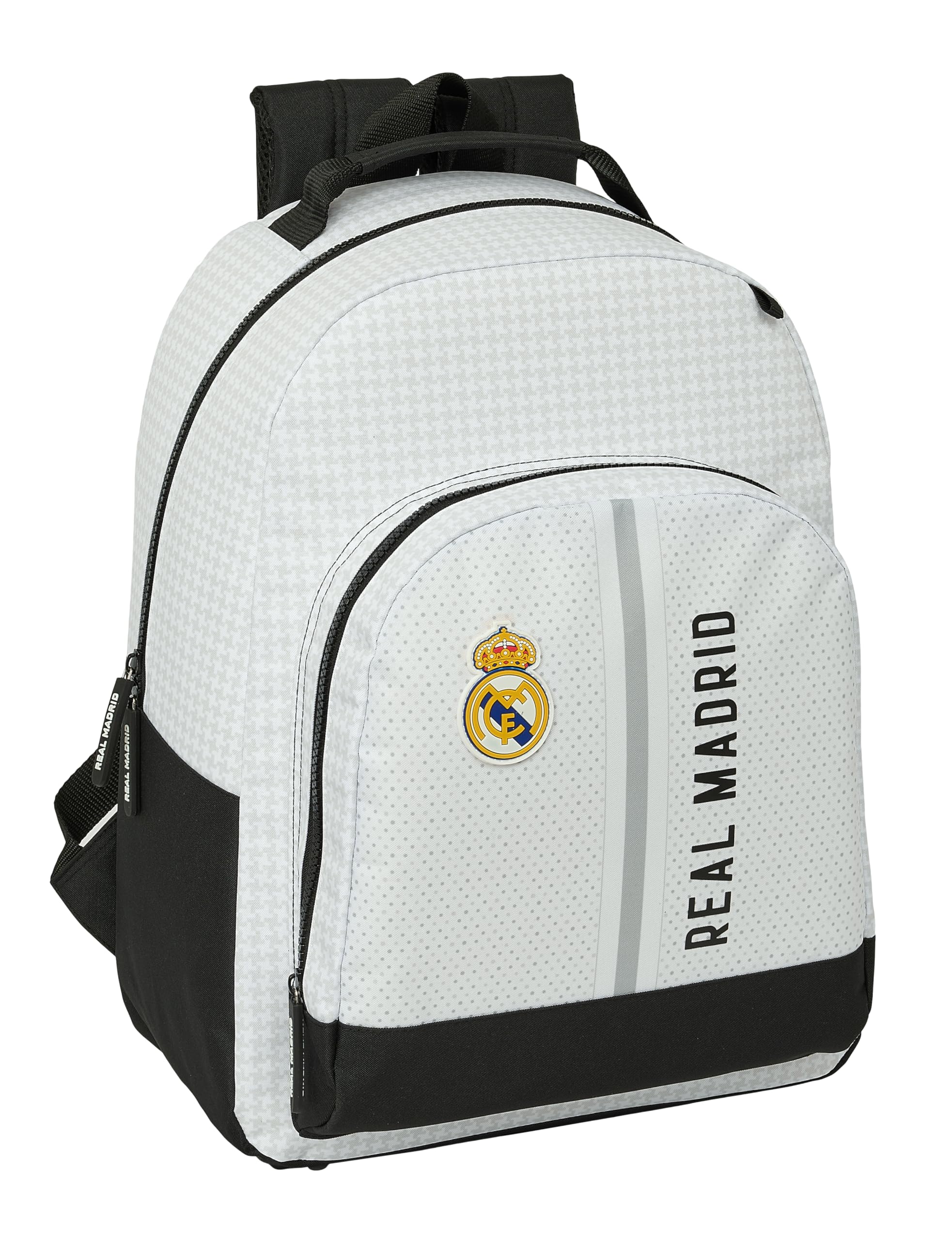 Safta Real Madrid 1st Team 24/25 – Backpack Adaptable to Car, Backpack, Ideal for Children of Different Ages, Comfortable and Versatile, Quality and Resistance, 32 x 15 x 42 cm, White/Grey