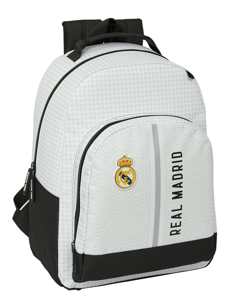 Safta Real Madrid 1st Team 24/25 – Backpack Adaptable to Car, Backpack, Ideal for Children of Different Ages, Comfortable and Versatile, Quality and Resistance, 32 x 15 x 42 cm, White/Grey