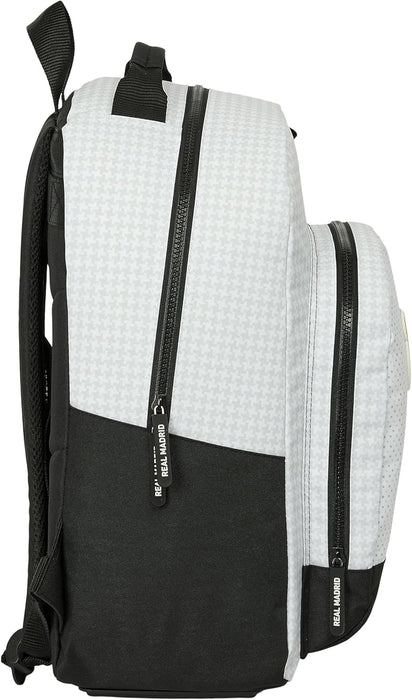 Safta Real Madrid 1st Team 24/25 – Backpack Adaptable to Car, Backpack, Ideal for Children of Different Ages, Comfortable and Versatile, Quality and Resistance, 32 x 15 x 42 cm, White/Grey