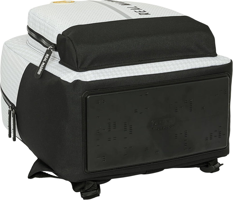 Safta Real Madrid 1st Team 24/25 – Backpack Adaptable to Car, Backpack, Ideal for Children of Different Ages, Comfortable and Versatile, Quality and Resistance, 32 x 15 x 42 cm, White/Grey