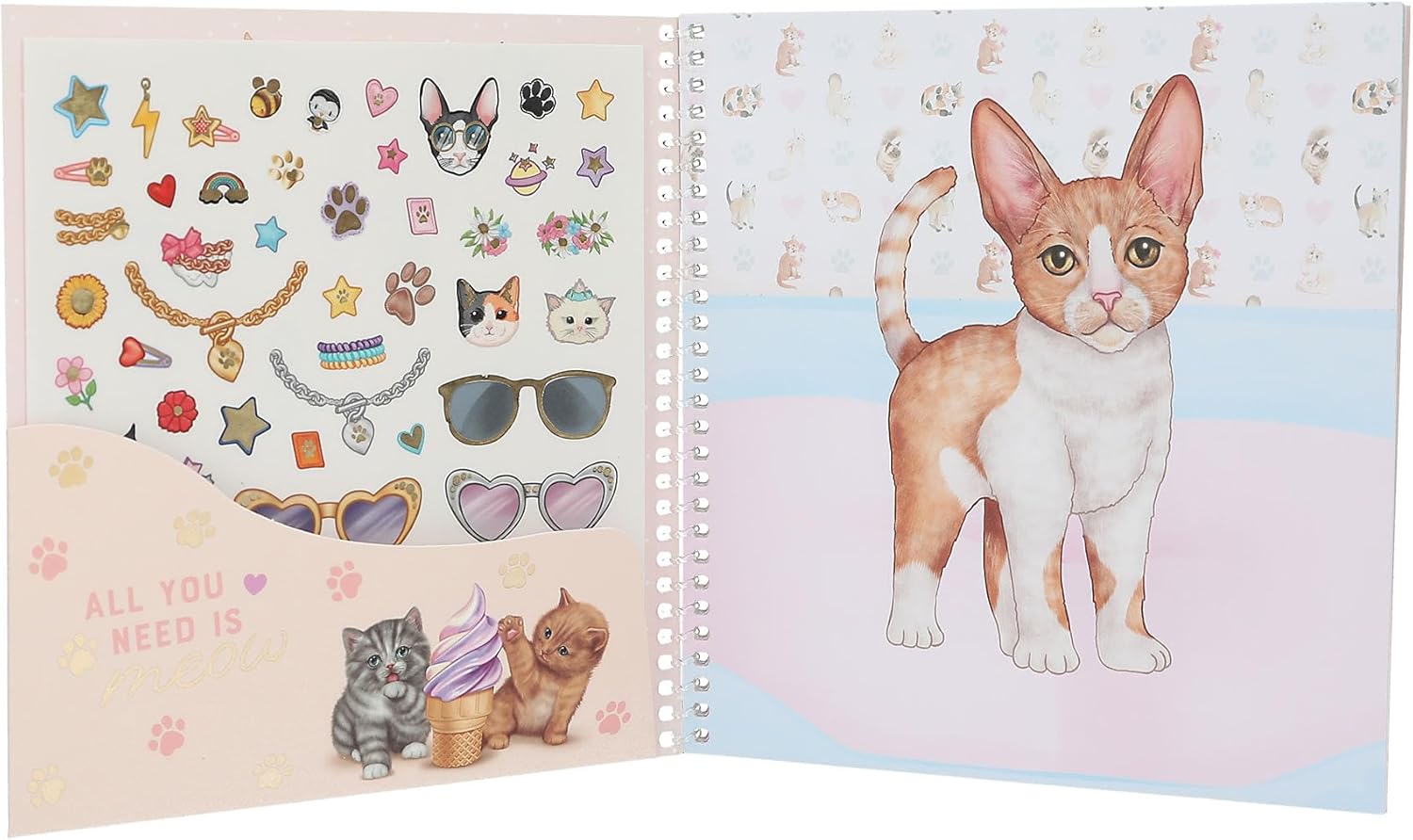 Depesche 12965 TOPModel Kitty - Dress Me Up Sticker Book with 24 Pages of Pre-Printed Cat Designs for Your Own Design, Includes 11 Sticker Sheets
