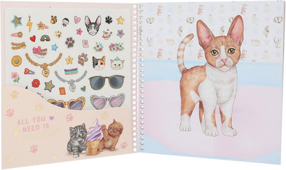 Depesche 12965 TOPModel Kitty - Dress Me Up Sticker Book with 24 Pages of Pre-Printed Cat Designs for Your Own Design, Includes 11 Sticker Sheets