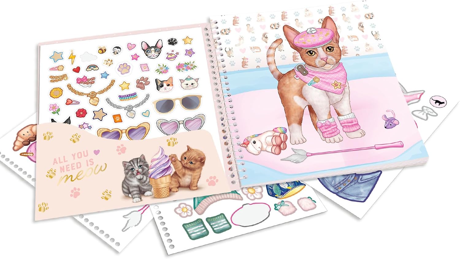 Depesche 12965 TOPModel Kitty - Dress Me Up Sticker Book with 24 Pages of Pre-Printed Cat Designs for Your Own Design, Includes 11 Sticker Sheets