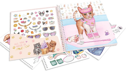 Depesche 12965 TOPModel Kitty - Dress Me Up Sticker Book with 24 Pages of Pre-Printed Cat Designs for Your Own Design, Includes 11 Sticker Sheets