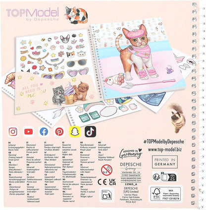 Depesche 12965 TOPModel Kitty - Dress Me Up Sticker Book with 24 Pages of Pre-Printed Cat Designs for Your Own Design, Includes 11 Sticker Sheets