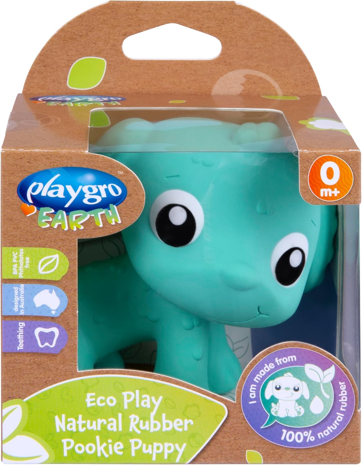 Playgro - Eco Play Natural Rubber Pooky Puppy - Turquoise (10188823)