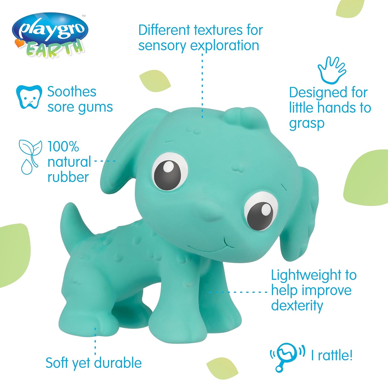 Playgro - Eco Play Natural Rubber Pooky Puppy - Turquoise (10188823)