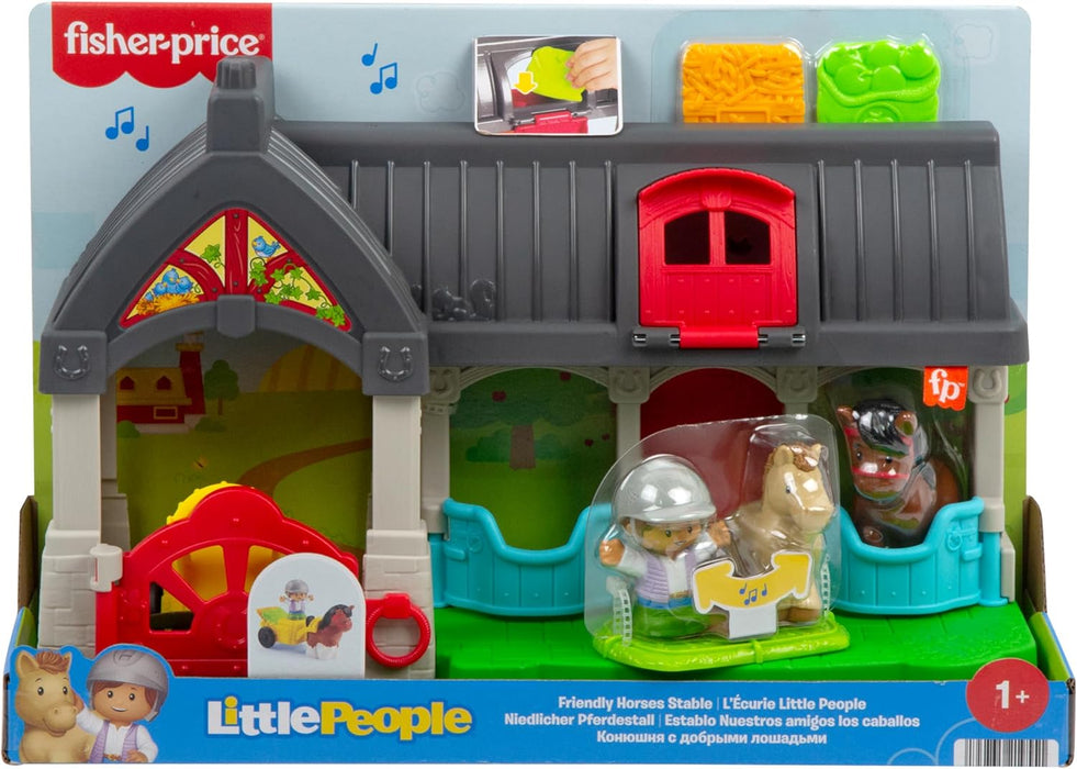 Fisher-Price Little People Establo de caballos Set de juego con carro, caballo, pony y figura, juguete con sonidos para bebés +1 año (HWR84