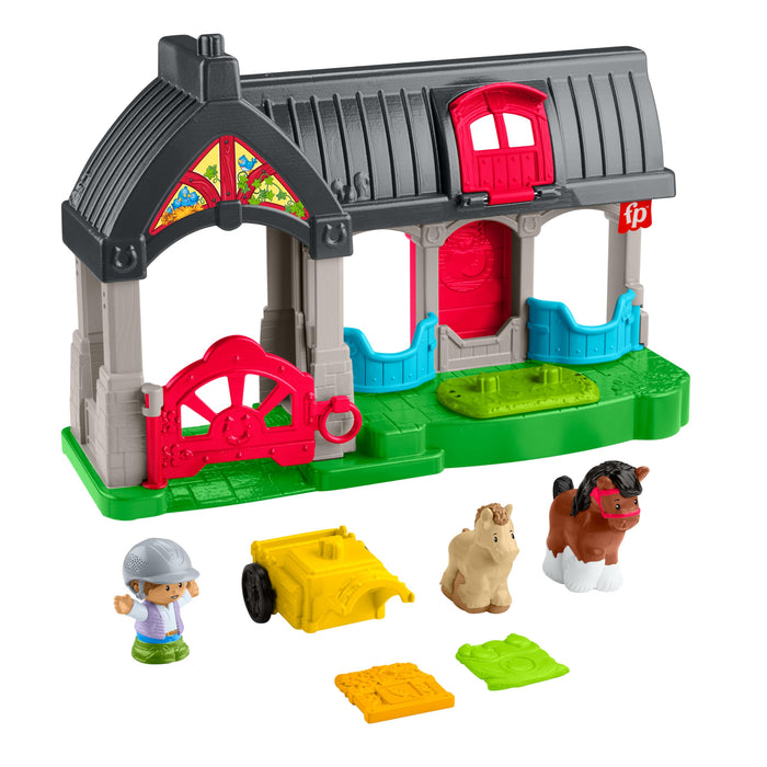 Fisher-Price Little People Establo de caballos Set de juego con carro, caballo, pony y figura, juguete con sonidos para bebés +1 año (HWR84