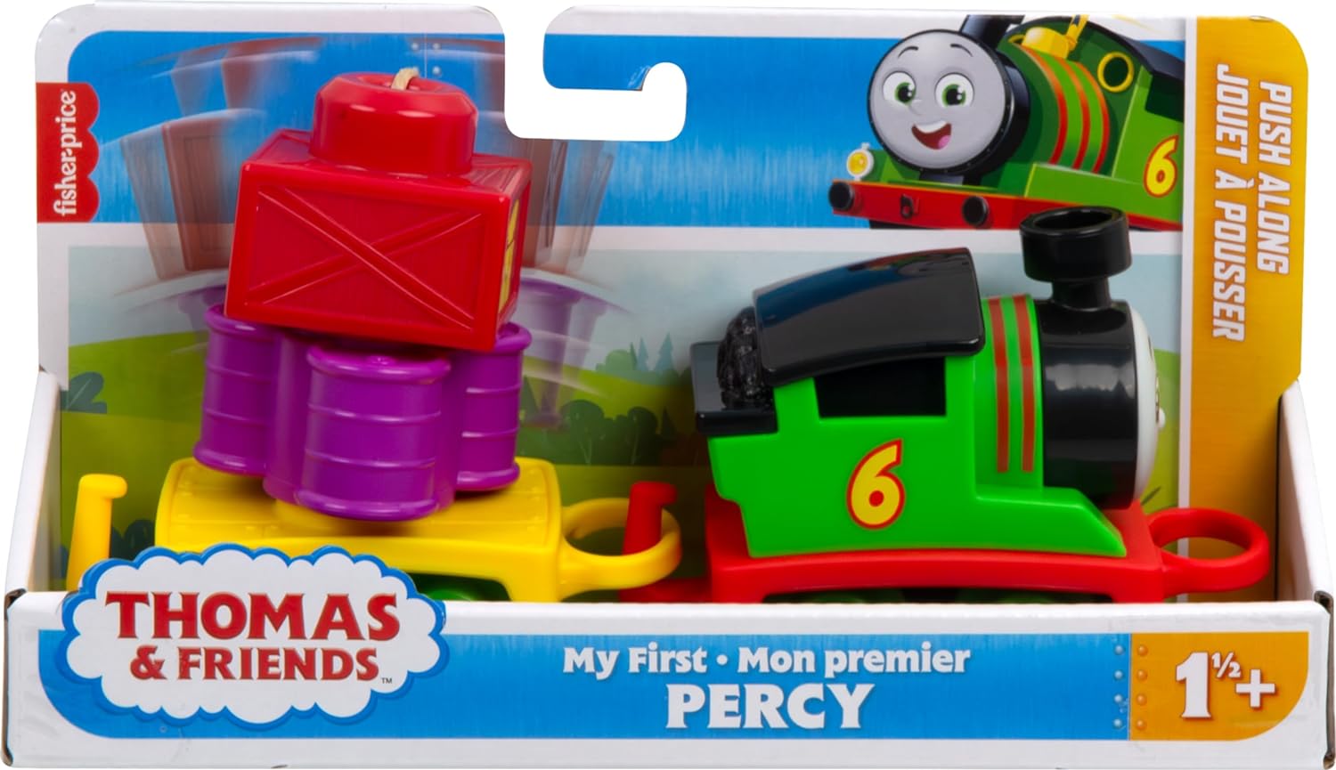 Thomas & Friends Toddler Toy My First Percy Push-Along Train with Stacking Cargo for Kids Ages 18+ Months, HXP53