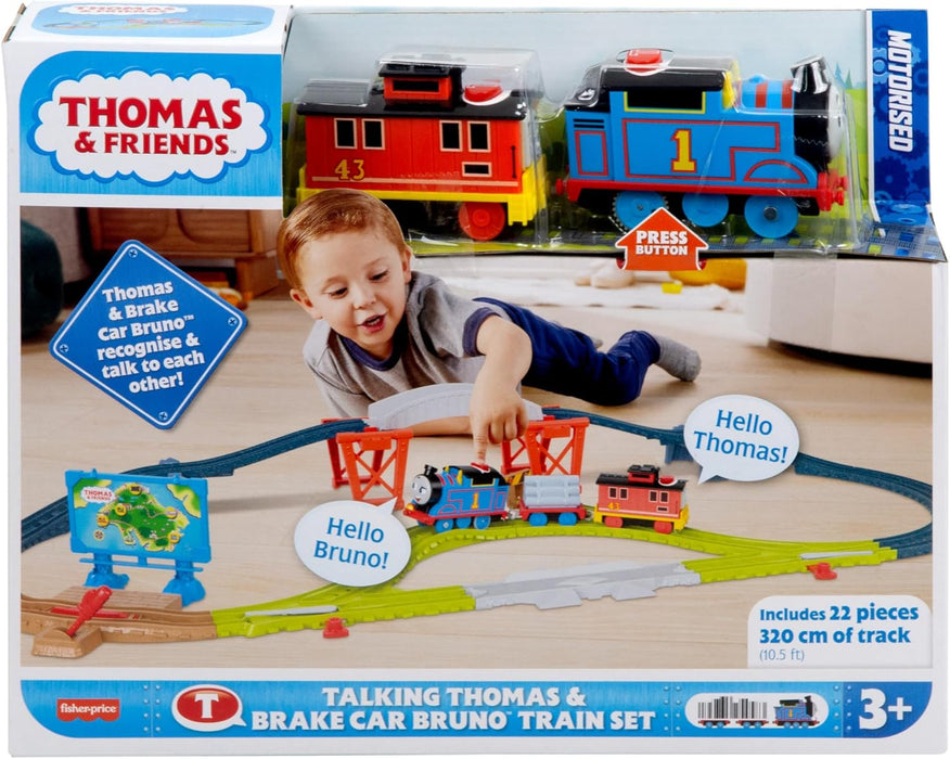 Thomas & Friends Train Set Talking Thomas & Brake Car Bruno Track Playset with Phrases & Sounds for Kids Ages 3+ Years, UK English Version, HYR81