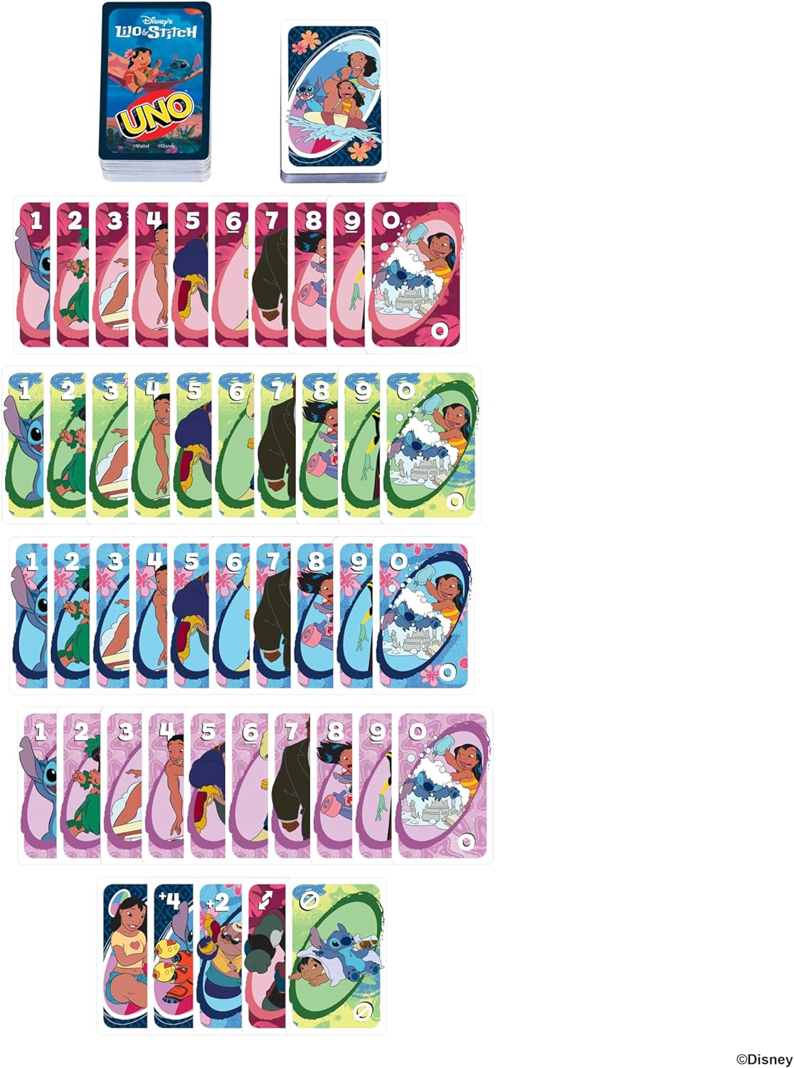 UNO Disney’s Lilo and Stitch Card Game for Kids, Adults & Family with Deck & Special Rule Inspired by the Movie, JCC10