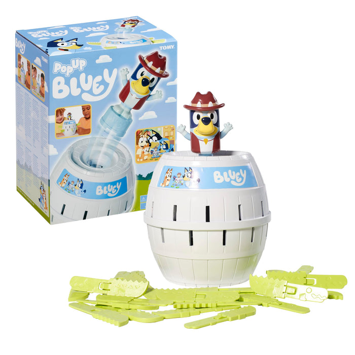 TOMY Pop Up Bluey – Lizenziertes Bluey-Spiel, basierend auf dem Klassiker Pop Up Pirate – Familienspiele für 2–4 Spieler – Lustige Spiele für Kinder und Erwachsene ab 4 Jahren