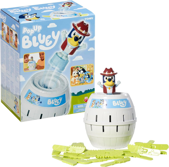 TOMY Pop Up Bluey – Lizenziertes Bluey-Spiel, basierend auf dem Klassiker Pop Up Pirate – Familienspiele für 2–4 Spieler – Lustige Spiele für Kinder und Erwachsene ab 4 Jahren