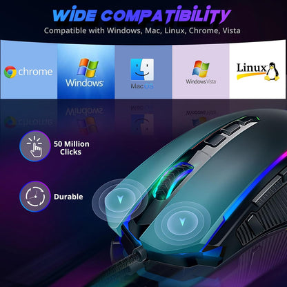 Redragon M910-K - Ratón RGB para Juegos con Cable con 9 Botones Macro programables, retroiluminación RGB Croma, 8000 dpi Ajustable, Ratones para Juegos de PC con botón de Fuego para Windows/Mac,