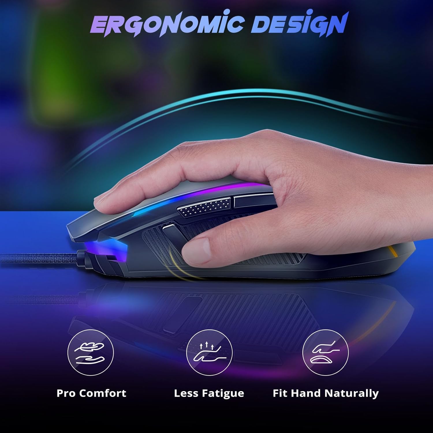 Redragon M910-K - Ratón RGB para Juegos con Cable con 9 Botones Macro programables, retroiluminación RGB Croma, 8000 dpi Ajustable, Ratones para Juegos de PC con botón de Fuego para Windows/Mac,
