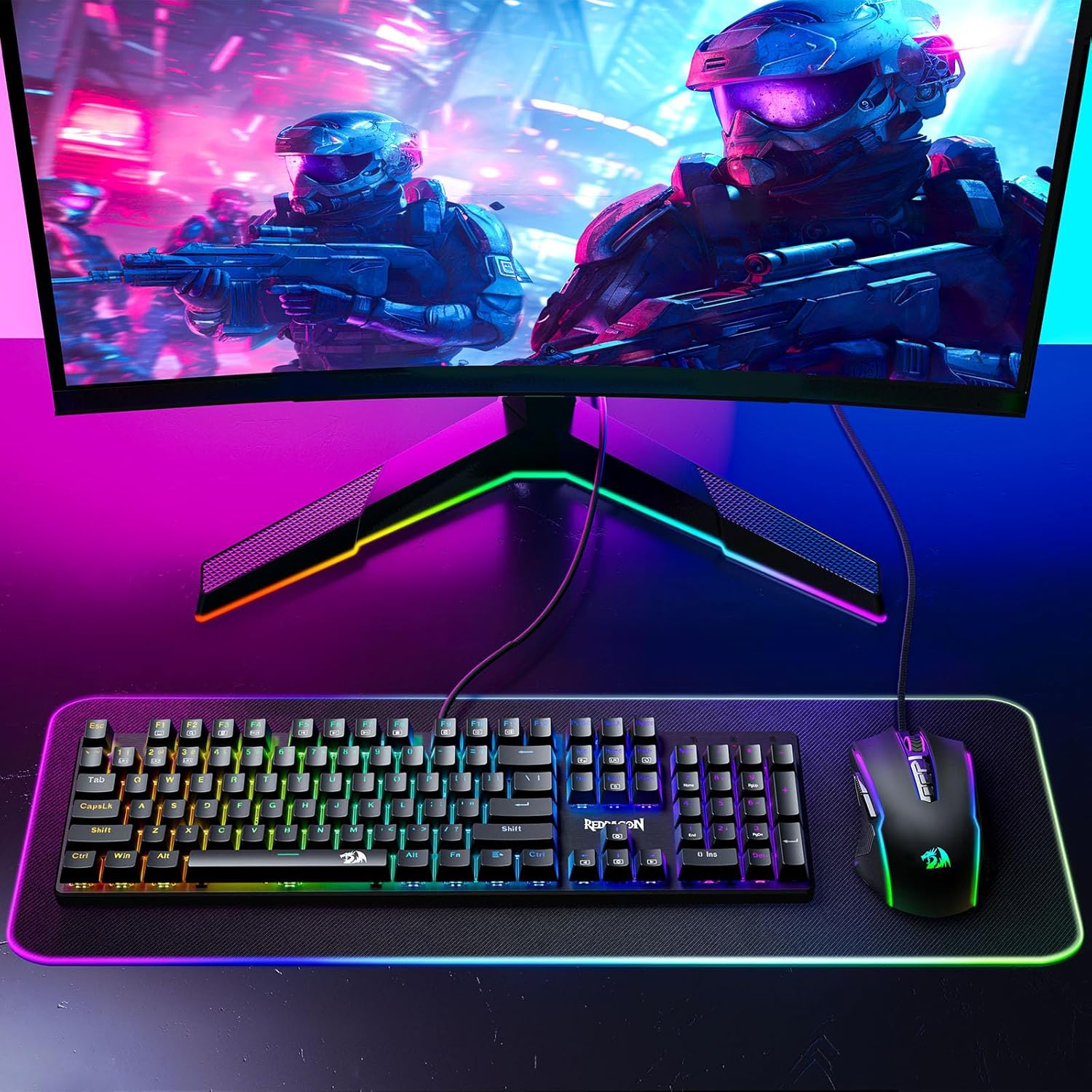 Redragon M910-K - Ratón RGB para Juegos con Cable con 9 Botones Macro programables, retroiluminación RGB Croma, 8000 dpi Ajustable, Ratones para Juegos de PC con botón de Fuego para Windows/Mac,