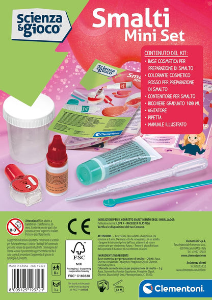 Clementoni Lab Mini Science Experiment Set, Girl Laboratory, Kit for Making Nail Polishes, Scientific Game 8 Years, in Italian, Made in Italy, Multicoloured, 19372