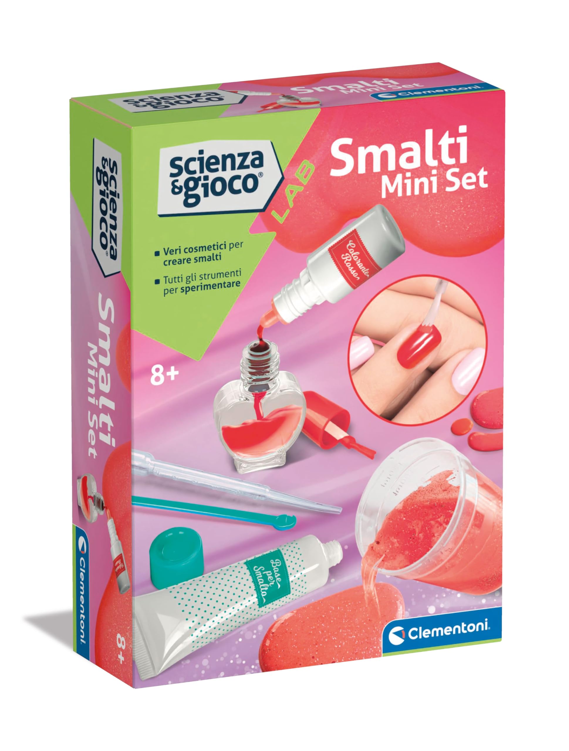 Clementoni Lab Mini Science Experiment Set, Girl Laboratory, Kit for Making Nail Polishes, Scientific Game 8 Years, in Italian, Made in Italy, Multicoloured, 19372