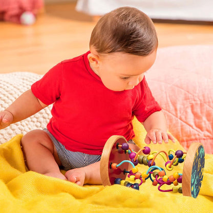 B. toys Montessori Baby Spielzeug Motorikschleifen mit Holzperlen – Holzspielzeug, Motorikspielzeug, Babyspielzeug mit Geräuschen für Kinder ab 18 Monaten (PVC frei