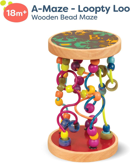 B. toys Montessori Baby Spielzeug Motorikschleifen mit Holzperlen – Holzspielzeug, Motorikspielzeug, Babyspielzeug mit Geräuschen für Kinder ab 18 Monaten (PVC frei