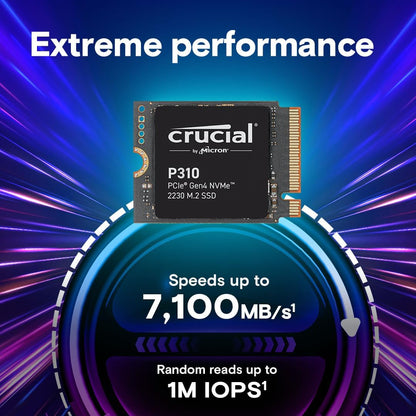 Crucial P310 SSD 1TB M.2 2230 NVMe PCIe Gen4 Internal SSD, Up to 7,100 MB/s, Compatibile with Steam Deck, ASUS ROG Ally, MSI Claw & Microsoft Surface, Solid State Drive - CT1000P310SSD2