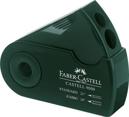 Faber-Castell 4 Piece Quality Castell 9000 Jumbo Graphite Pencils Blister Card Set, Including 2B, 4B, Double Hole Sharpening Box for Standard and Jumbo Black Lead Pencils, Dust-Free Vinyl Eraser