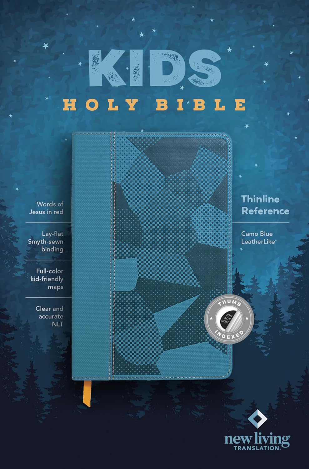NLT Kids Bible, Thinline Reference Edition (Leatherlike, Camo Blue, Indexed, Red Letter)