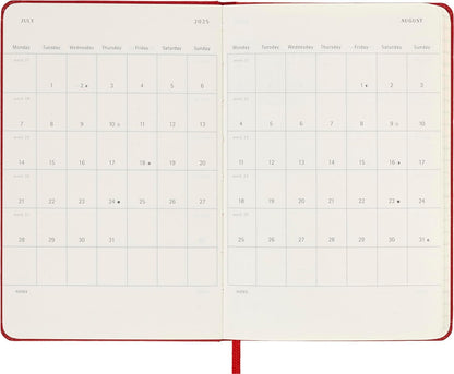 Moleskine Daily Planner, 12 Monate Tagesplaner 2025, Fester Einband und Elastischer Verschluss, Farbe ScharlachRot, TaschenFormat 9x14 cm