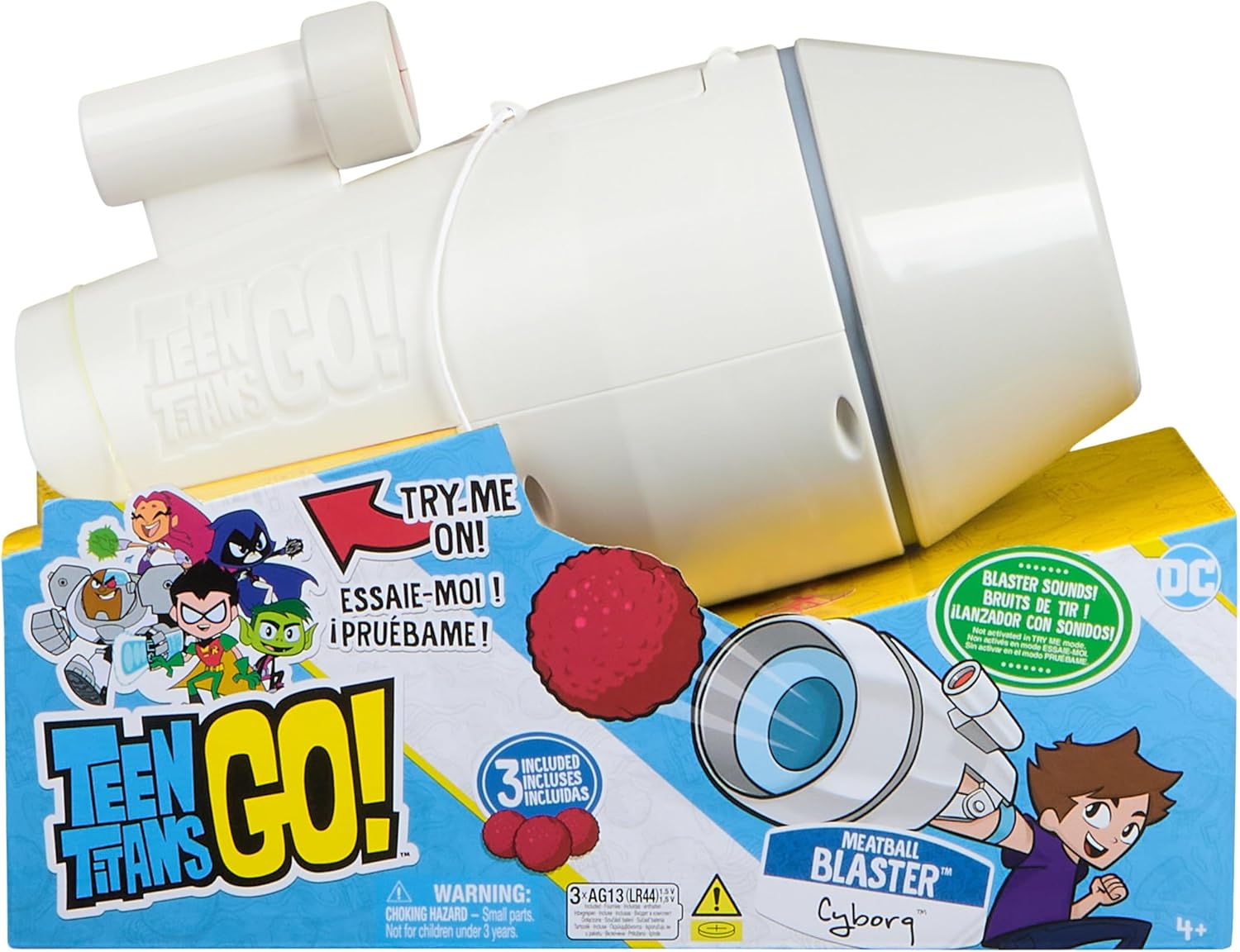 Teen Titans Go! Meatball Blaster Cyborg, Includes 3 Meatballs, Blaster Sounds, Roleplay Costume Kids’ Toys for Boys and Girls Aged 4 and Up