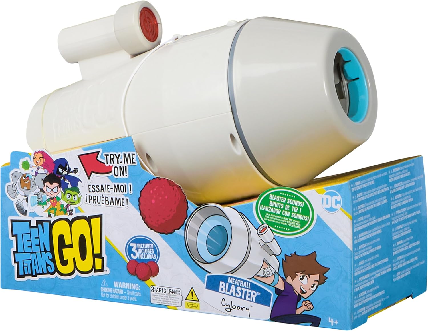 Teen Titans Go! Meatball Blaster Cyborg, Includes 3 Meatballs, Blaster Sounds, Roleplay Costume Kids’ Toys for Boys and Girls Aged 4 and Up