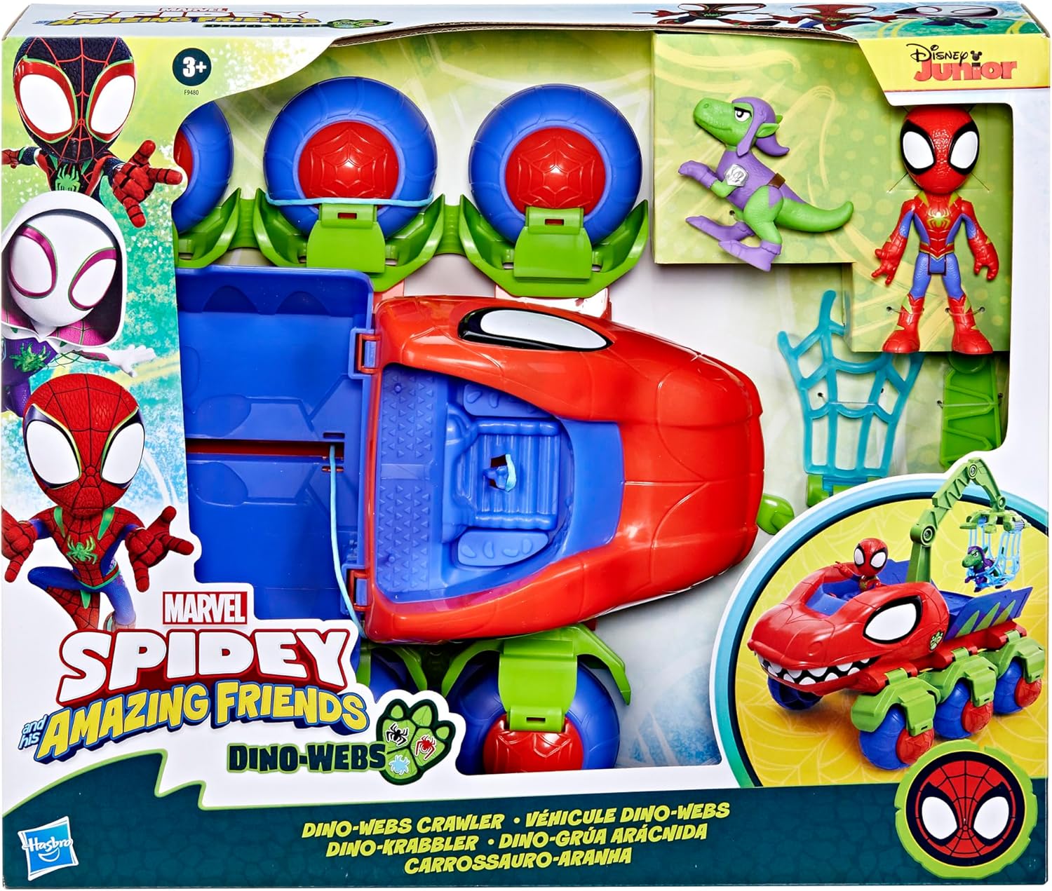 Spidey, Véhicule Dino 2 en 1, Voiture Tout-Terrain Avec Figurines incluses, Des 3 ANS