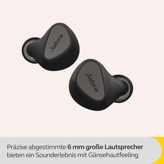Jabra 100-99181700-98 Elite 5 True Wireless In Ear Bluetooth Earbuds with Hybrid Active Noise Cancellation, 6 Built In Microphones, Made for iPhone, Titanium Black, One Size