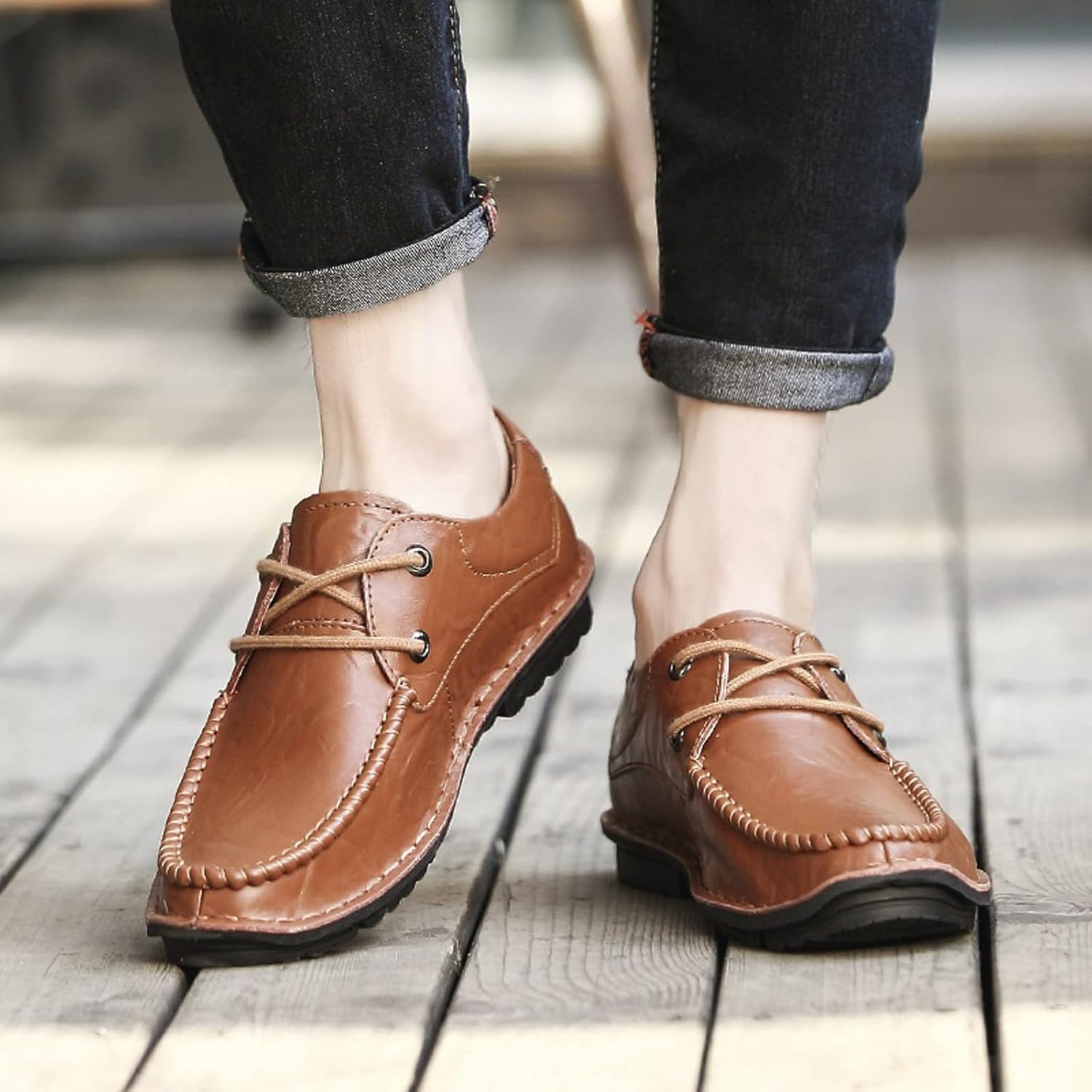 Wanmxinein Shoes Men's Shoes Men's Casual Business Flats Brown Breathable Men Loafers Oxfords