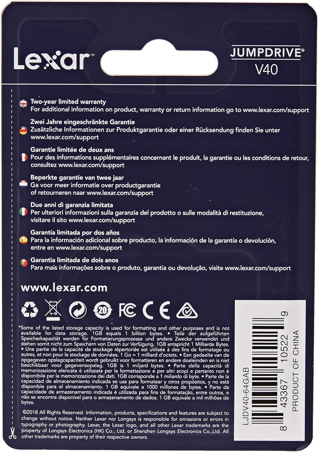LEXAR Clé Usb 64Go Jumpdrive V40 2.0 Noire