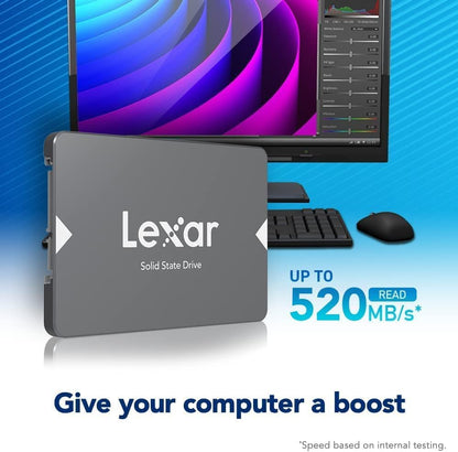 Lexar NS100 2.5” SATA III 6Gb/s Internal 2TB SSD, Solid State Drive, Up to 550MB/s Read, Internal SSD for Laptop, Desktop Computer/PC (LNS100-2TRB), black