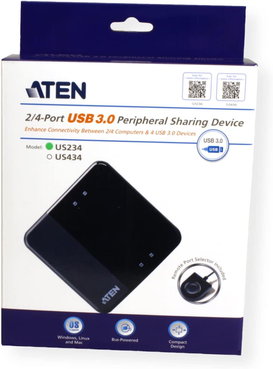 ATEN US234 hub 4 ports USB 3.1 Gen1 partagés sur 2 PC/Mac USB 3.2 Gen1 Peripheral Sharing Switch