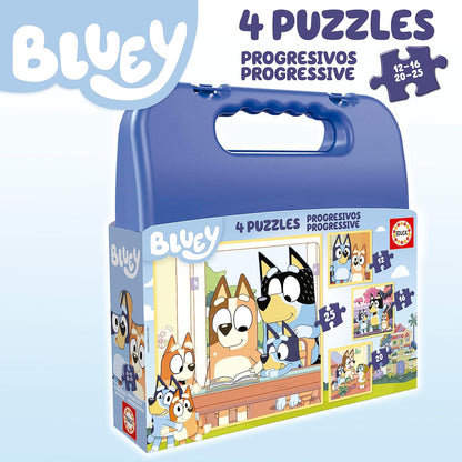 Educa - Set de Cuatro Puzzles progresivos de 12 a 25 Piezas con los Personajes de Bluey | Presentados en una magnífica Maleta para Poder guardarlos. Recomendados a Partir de 3 años (19830