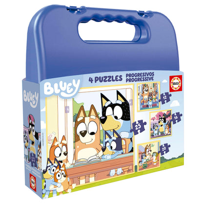 Educa - Set de Cuatro Puzzles progresivos de 12 a 25 Piezas con los Personajes de Bluey | Presentados en una magnífica Maleta para Poder guardarlos. Recomendados a Partir de 3 años (19830