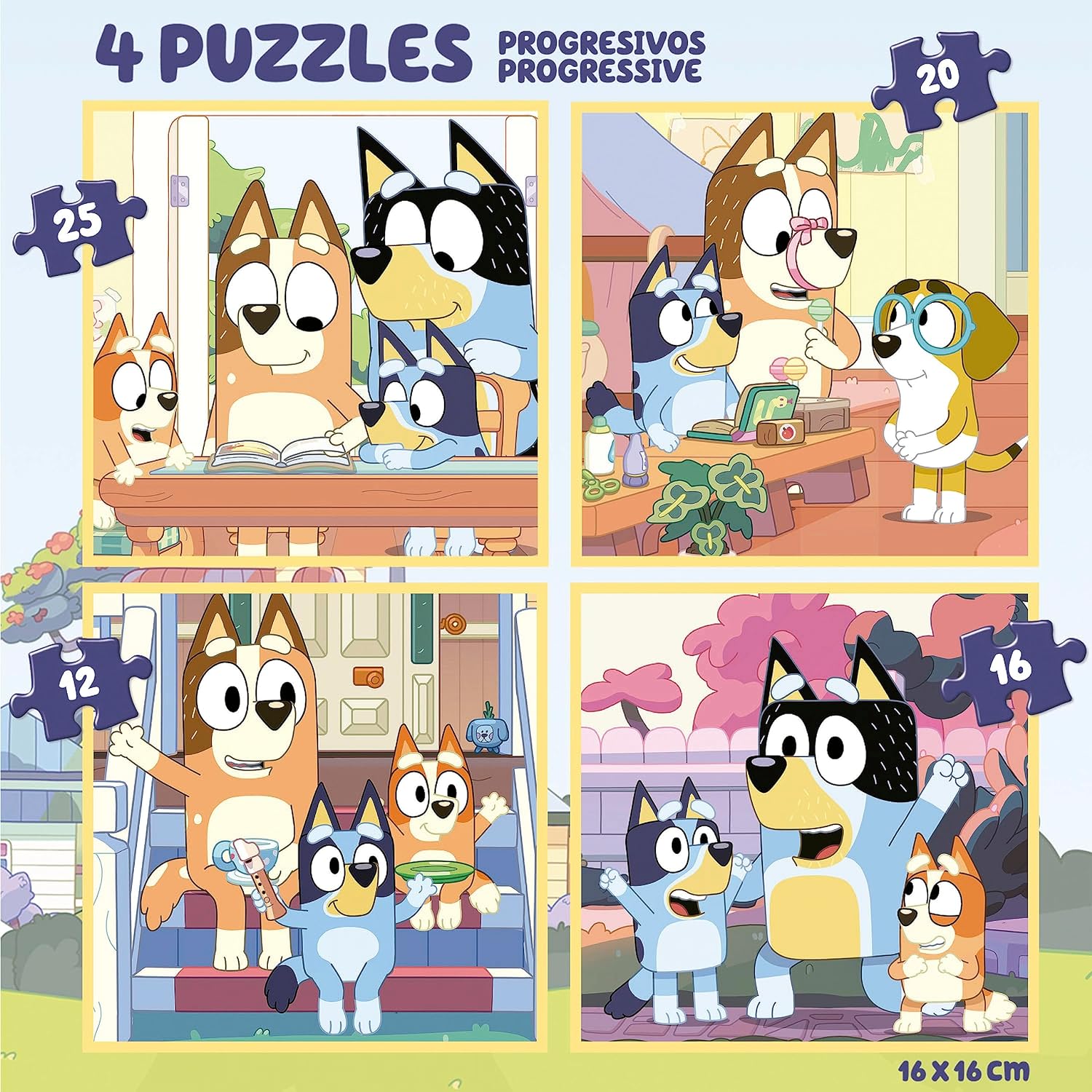 Educa - Set de Cuatro Puzzles progresivos de 12 a 25 Piezas con los Personajes de Bluey | Presentados en una magnífica Maleta para Poder guardarlos. Recomendados a Partir de 3 años (19830